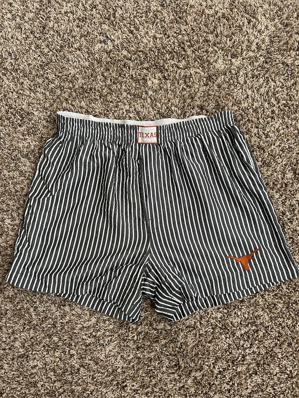 Urban Outfitters Black and White Striped Boxers with Orange Texas Longhorn Logo